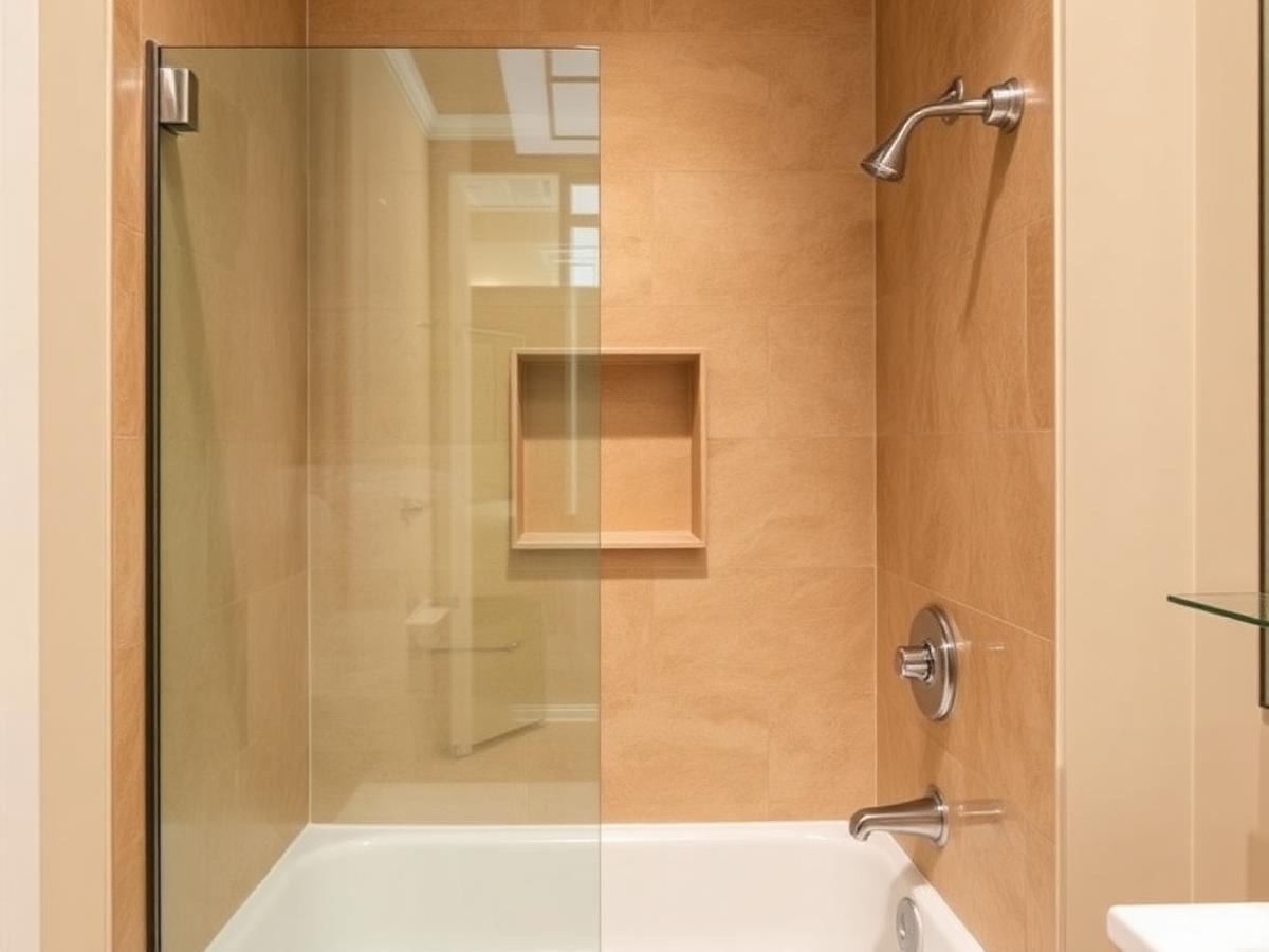 A tiled shower installed in the footprint of a former bathtub